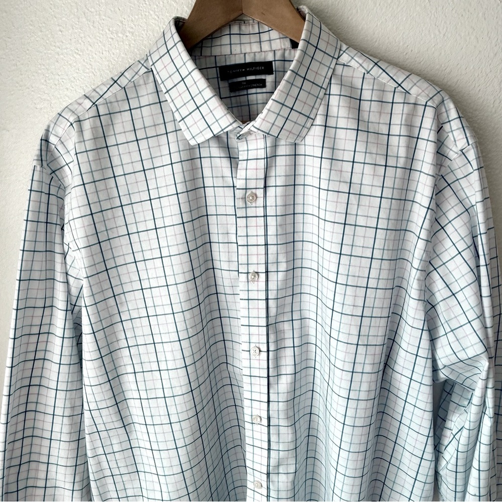 Tommy Hilfiger Regular Fit Stretch Plaid Shirt Men’s XXL, 18 1/2, 34/35